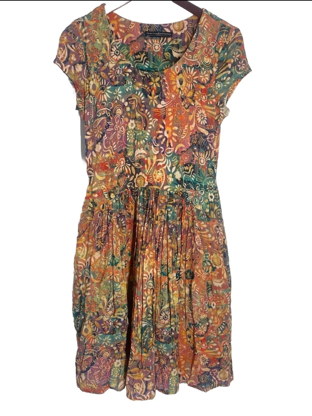 Peruvian Connection Aguirre Colorful Batik Printed Midi Dress Viscose Artsy S